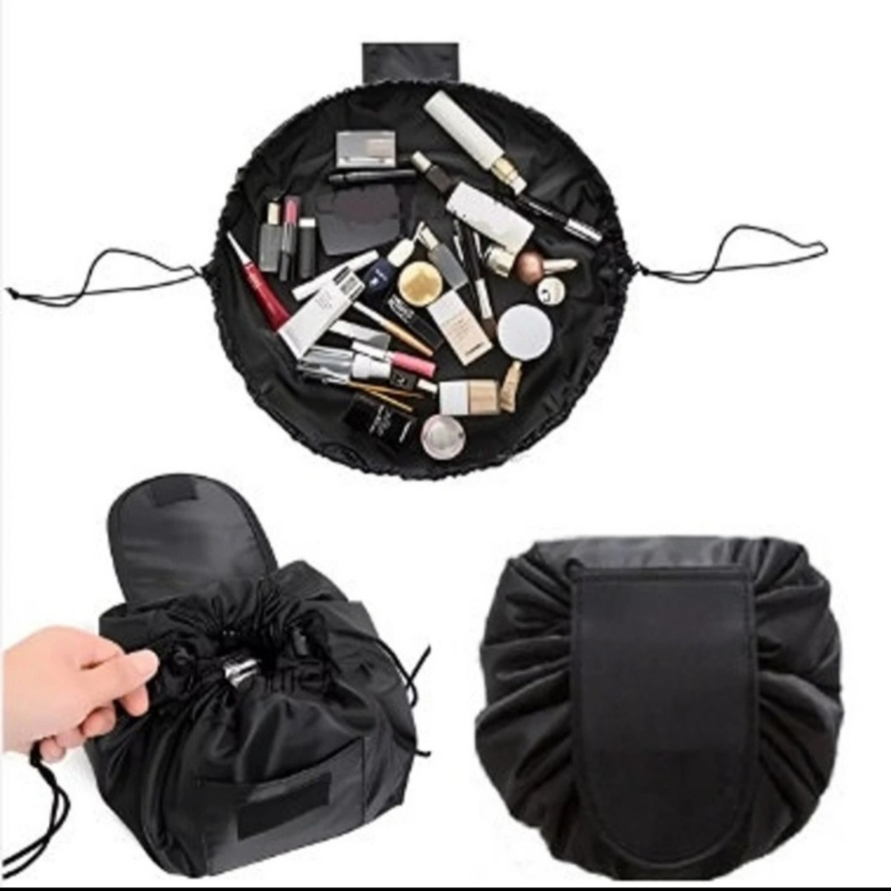 Drawstring Makeup Bag – Travel Cosmetic Organizer - Includes Spa Headband - Picture 2 of 6